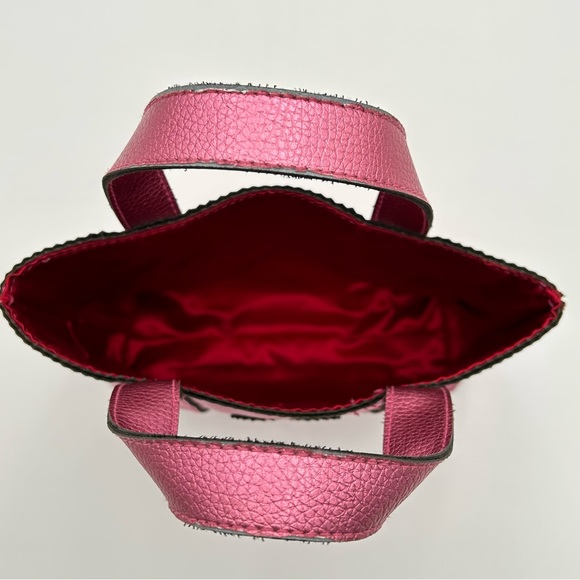 Victorias Secret Tote Bag Top Handle Small Metallic Pink Faux Leather Barbiecore - Picture 5 of 11